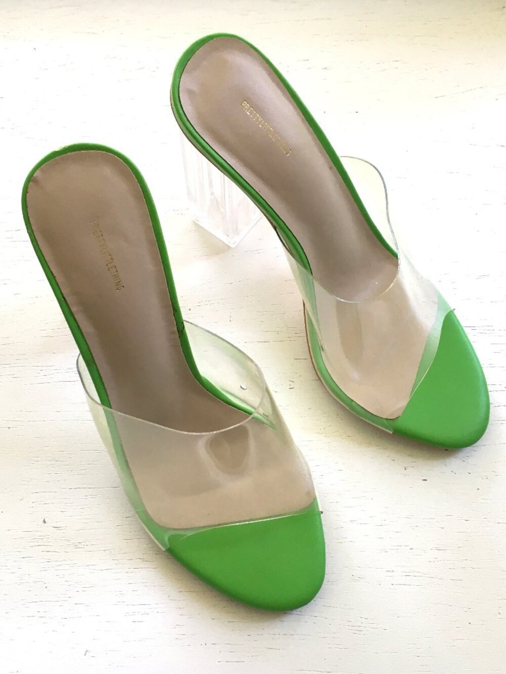 PrettyLittleThing Lime Green Clear Strap Open Toe Mules Size 6.5 Women